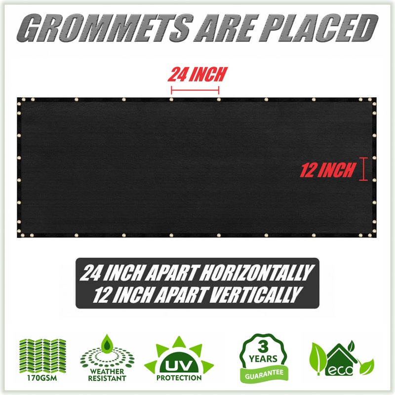 ColourTree شاشة خصوصية سياج ملون 4' x 25' باللون الأسود - درجة تجارية 170 GSM - قوية التحمل - ضمان 3 سنوات - روابط كابل مشمولة - Image 4